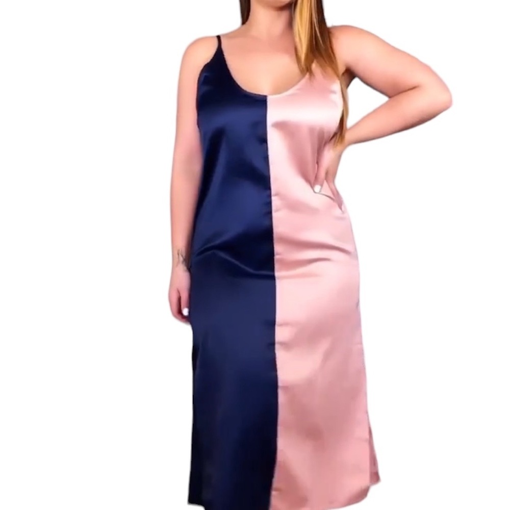Navy & Pink midi dress